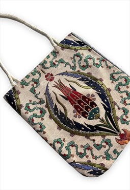 Handcrafted Floral tapestry Tote bag