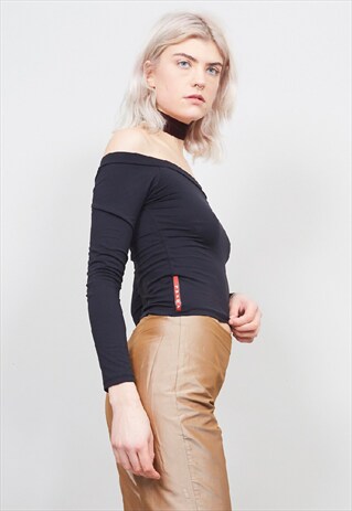 VINTAGE 90'S PRADA BLACK CROPPED LONG SLEEVE TOP
