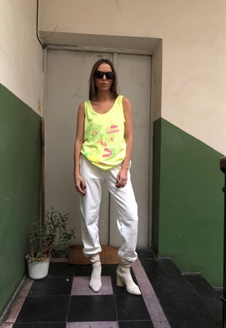 BRANDS PRINTED NEON ACID YELLOW TANK TOP T SHIRT FROM 90A