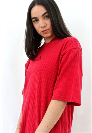 90'S RETRO RED RIBBED V-NECK T-SHIRT