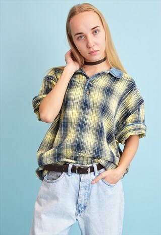 90'S RETRO MINIMALIST CHECKED OVERSIZED DADS T-SHIRT TOP