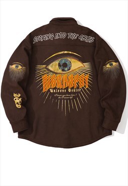 Gorpcore grunge jacket embroidered eye patch bomber brown