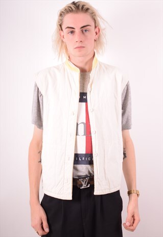MENS VINTAGE REVERSIBLE GILET MEDIUM WHITE 90S