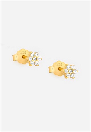 TINY FLOWER SHAPED STUD EARRINGS WITH CUBIC ZIRCONIA