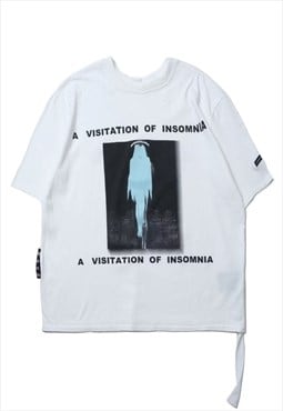 Ghost graffiti tee insomnia slogan grunge t-shirt in white