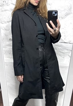 Cotton Black Aesthetic Gothic Woman Long Jacket - XS