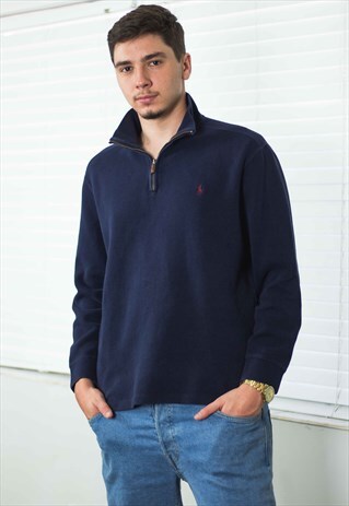 VINTAGE POLO RALPH LAUREN 1/4 ZIP SWEATSHIRT LOGO 90S L 18.2
