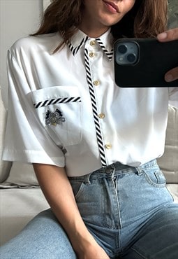 80s White Sea Theme Shirt - Large 