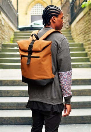 CAMEL ROLL TOP LAPTOP BACKPACK