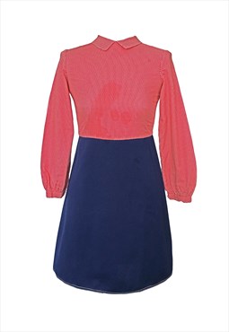 1970's Vintage/Retro, Red & Navy Blue, Secretary Mini Dress