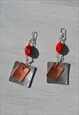 HANDMADE HAMMERED ALUMINUM/COPPER GLASS BEADED EARRINGS