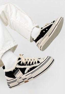 Distresses sole canvas shoes retro grunge plimsolls black
