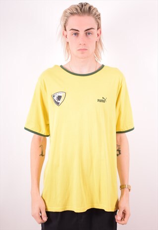 PUMA MENS VINTAGE T-SHIRT TOP XL YELLOW 90S