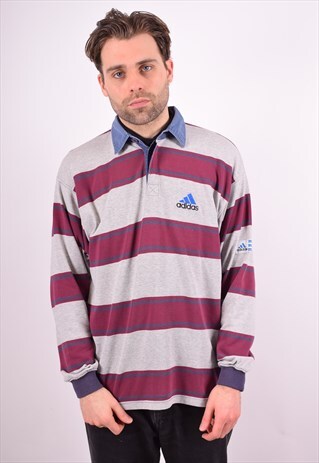 ADIDAS MENS VINTAGE POLO SHIRT LONG SLEEVE MEDIUM MULTI STRI