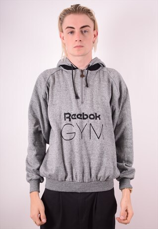 REEBOK MENS VINTAGE HOODIE JUMPER LARGE GREY 90S