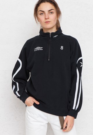 VINTAGE BLACK UMBRO 1/4 ZIP PULLOVER SWEATSHIRT