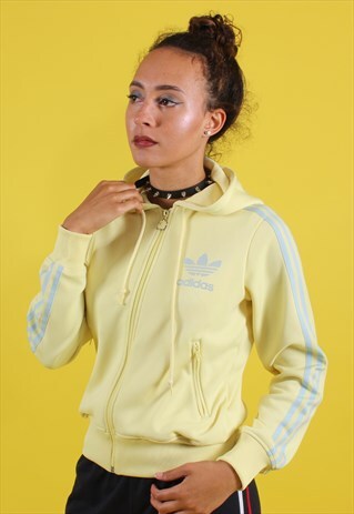 ADIDAS Y2K PASTEL YELLOW TREFOIL HOODED TRACK JACKET