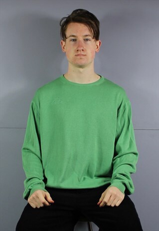 VINTAGE KAPPA KNIT SWEATSHIRT IN GREEN WITH EMBROIDERED LOGO