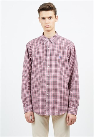 VINTAGE RED POLO RALPH LAUREN LONG SLEEVE CHECKERED SHIRT