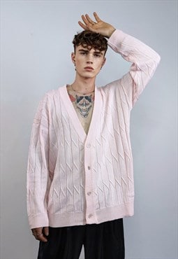 Pastel pink cardigan oversize top knitted summery jumper