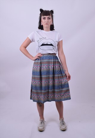 VINTAGE 80'S 50'S PRETTY FLOWER PRINT MIDI SKIRT SIZE 6 TO 8
