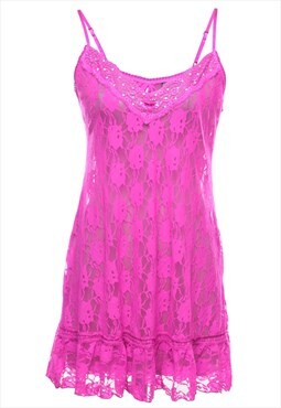 Vintage Lace Embellished Y2K Mesh Slip - S
