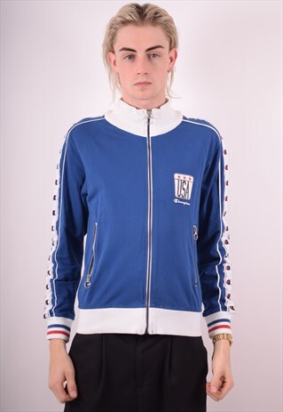 CHAMPION MENS VINTAGE TRACKSUIT TOP JACKET SMALL BLUE 90S