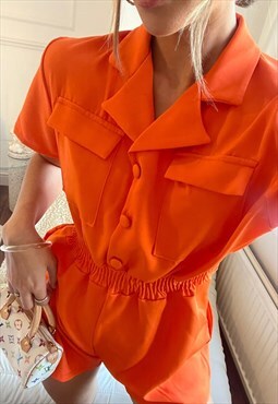 Azelle Collection Orange Cinched Waist Playsuit