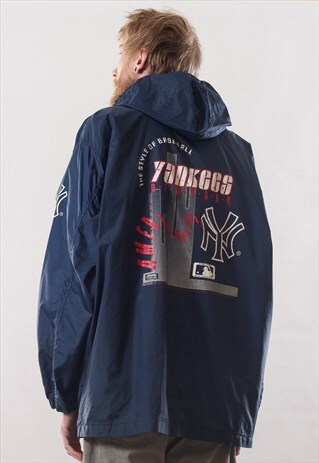 VINTAGE MENS YANKEES NY BIG LOGO WINDBREAKER JACKET COAT