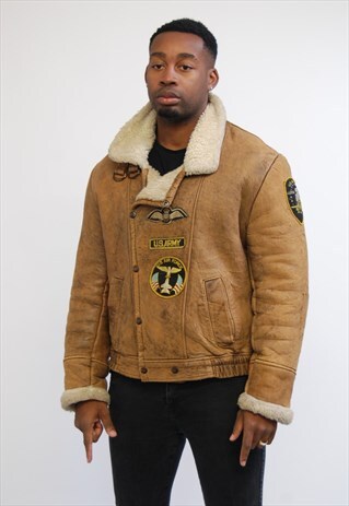 VINTAGE BROWN SHEARLING AVIATOR BOMBER JACKET
