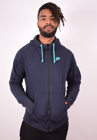 NIKE MENS VINTAGE HOODIE JACKET LARGE BLUE 90S