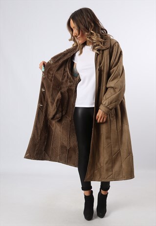 SHEEPSKIN LEATHER SHEARLING COAT JACKET LONG UK 12 (EHCT)