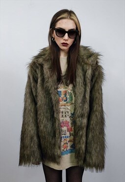 Short fox fur jacket brown long hair mink coat bomber Brown