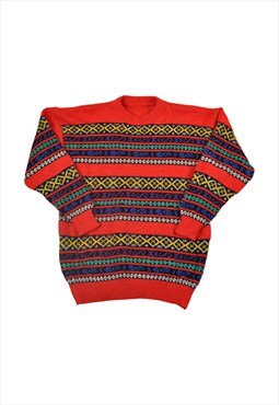 Vintage Knitwear Sweater Retro Pattern Red Ladies Medium