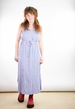 VINTAGE 90S BRIGHT PURPLE CHECK MINI PINAFORE DRESS