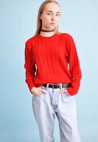 80'S RETRO ABSTRACT PATTERN KNIT MOMS JUMPER TOP