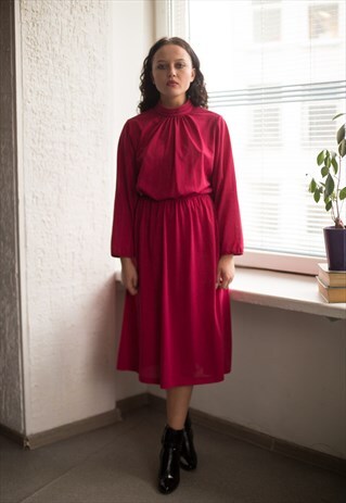 VINTAGE 80'S PINK MIDI HIGH COLLAR DRESS