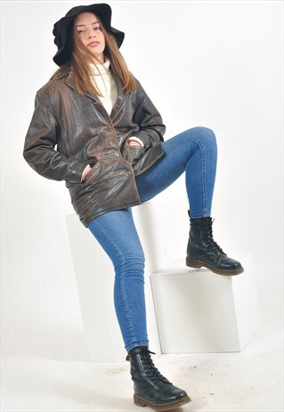 VINTAGE REAL LEATHER JACKET IN BROWN