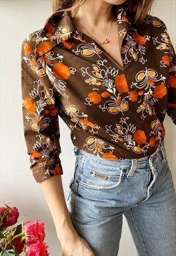 Vintage 60s Mod Boho floral pattern top tunic blouse Boheme