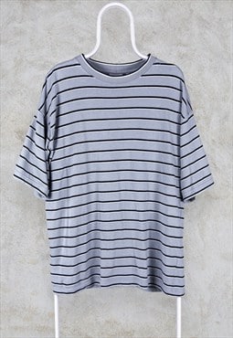 Vintage Canda C&A Striped T-Shirt Grey 90s Men's XXL