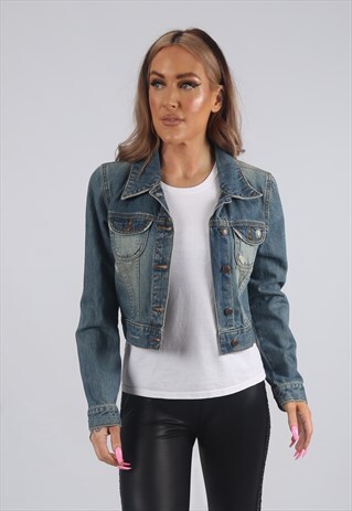 VINTAGE OLD NAVY DENIM JACKET CROPPED UK 8 XS (KC3K)