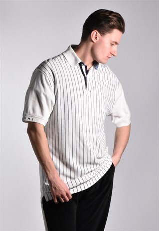 VINTAGE TOMMY HILFIGER STRIPED SPELLOUT POLO SHIRT