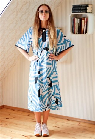 BLUE AND BEIGE STRIPES VINTAGE DRESS