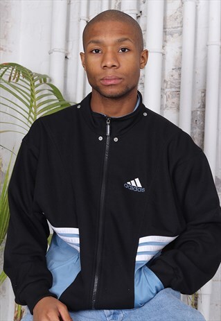 VINTAGE ADIDAS LOGO TRACK JACKET BLACK BLUE