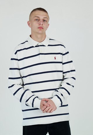 90S POLO RALPH LAUREN STRIPE LONG SLEEVE POLO SHIRT