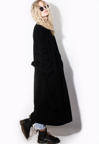 VINTAGE 90'S BLACK WOOL TRENCH COAT WINTER