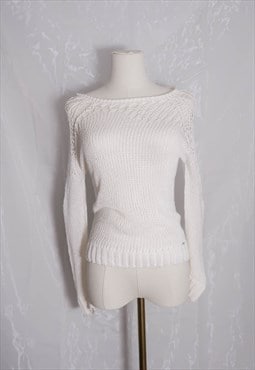 vintage y2k gorpcore streetwear White Crochet Knit Jumper