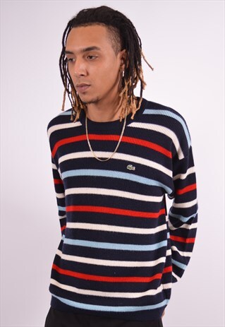 LACOSTE MENS VINTAGE JUMPER SWEATER LARGE MULTI STRIPES 90S