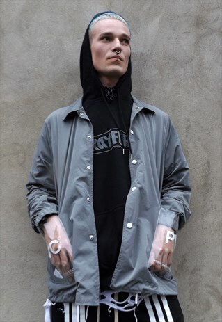 OVERSIZE DROP SHOULDER CLEAR PLASTIC SHIRT WINDBREAKER TOP