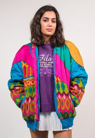 VINTAGE 90'S BRIGHT HIPPIE REVERSIBLE PADDED COAT JACKET